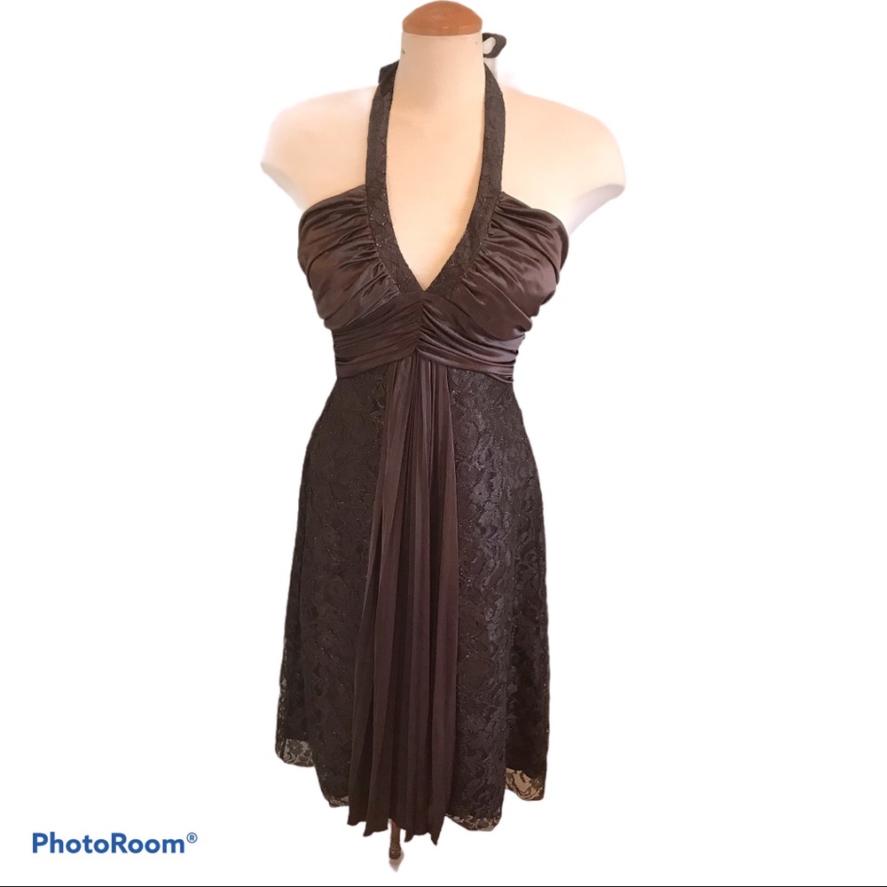 🔥NWT Intrigue Brown Satin & Lace Cocktail Dress M